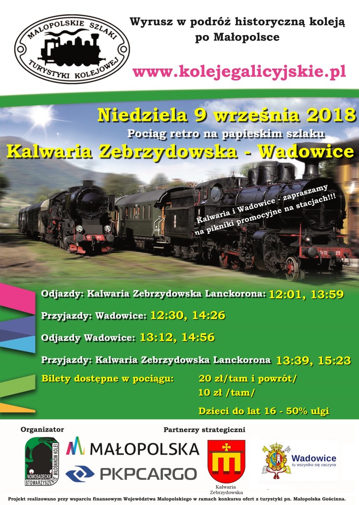 Plakat pociąg retro Kalwaria-Wadowice 9 września